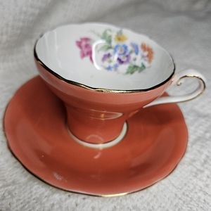 Fine Bone China England Teacup Saucer Flowers Floral Accent